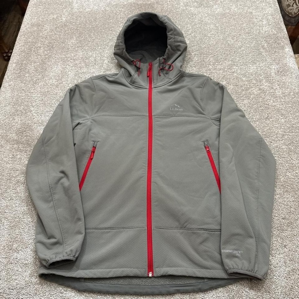 L.L. Bean Grey Full Zip Jacket Medium Red Zippers Recycled Polyester